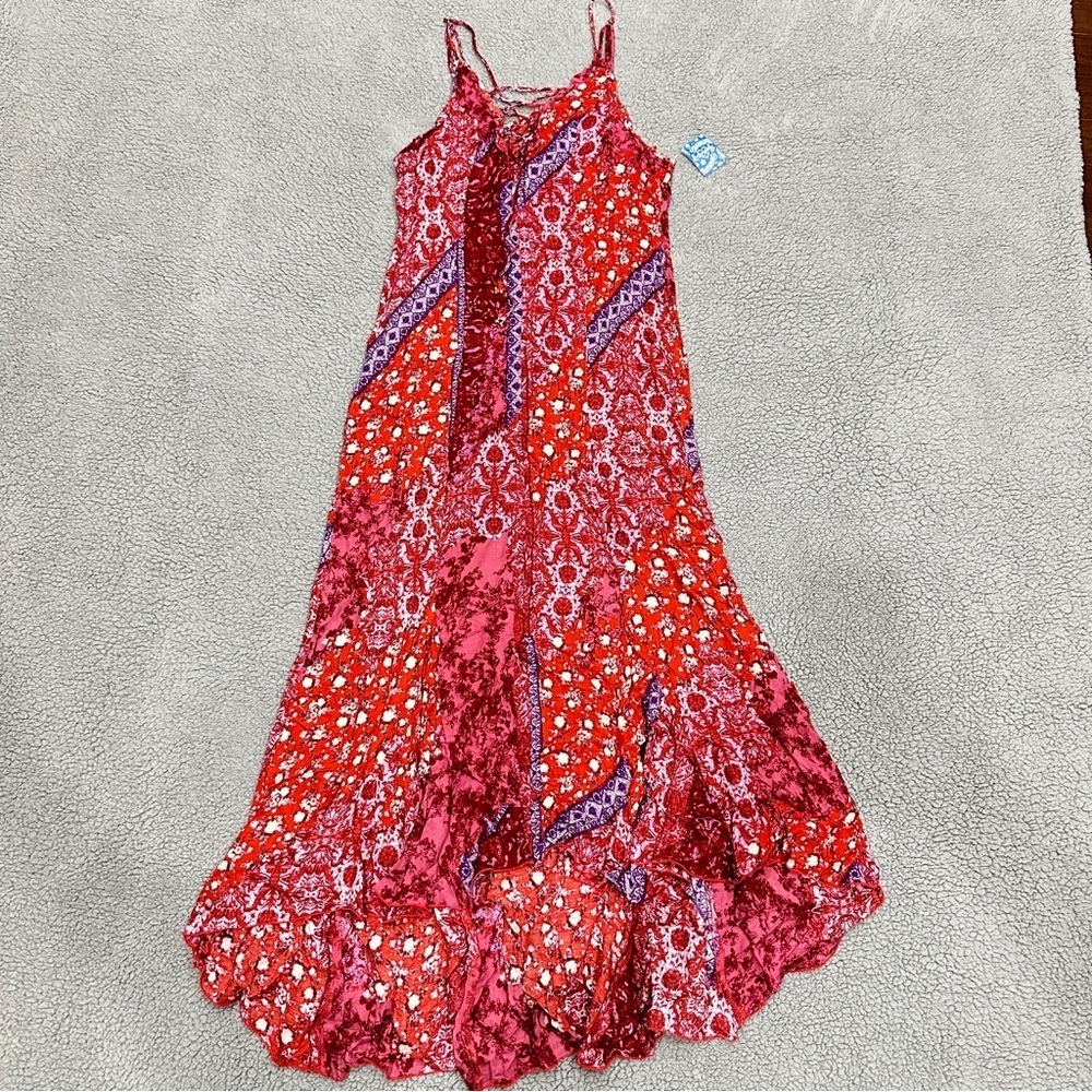 Free People Maxi Dress Floral Boho Red Pink Size XS NWT